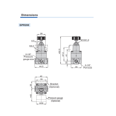 GPR20006LJNT AIRTAC X-SMALL PRECSION REGULATOR<BR>GPR200 SERIES 1/8" NPT 1-30 PSI